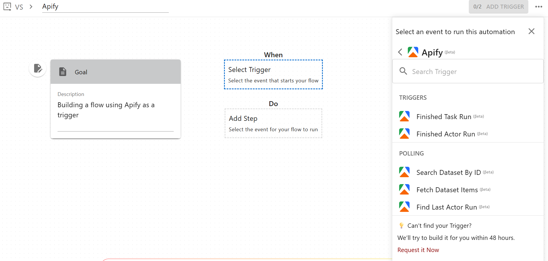 Select Apify trigger in viaSocket